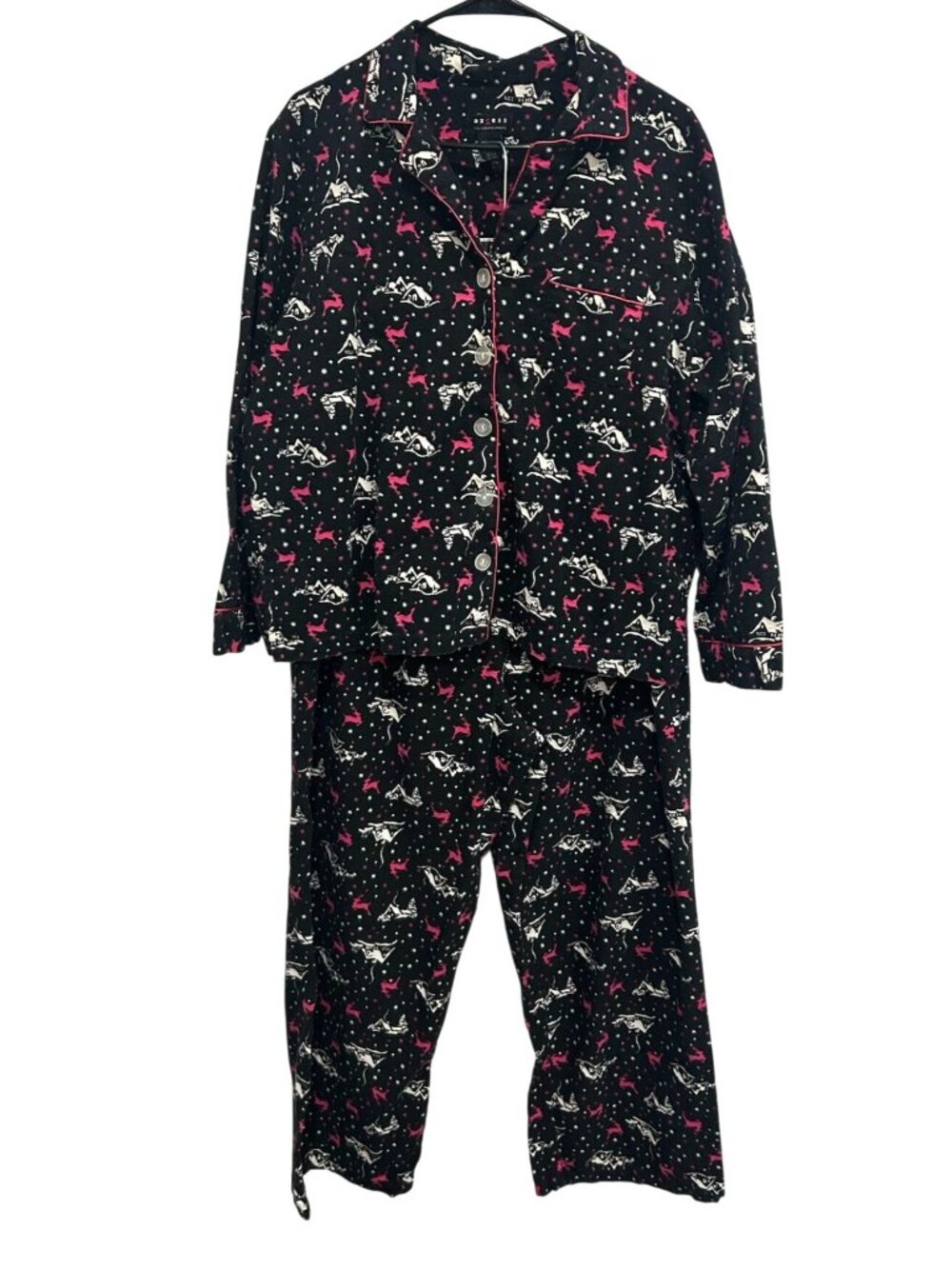 Axcess XL Black Pajama Set Reindeer Print Cotton Shirt Pants Cozycore Whimsical